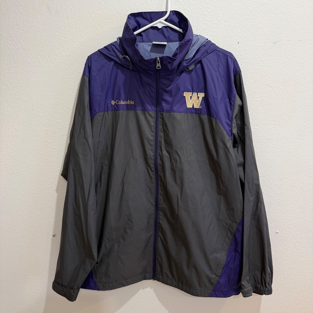 Columbia Mens Washington Huskies UW Windbreaker Jacket Purple Grey Large NCAA